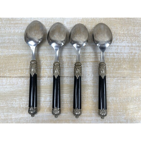 Hampton Silversmiths SAN REMO Black Handle Flatware Lot of 4 Soup Spoons - Picture 5 of 6